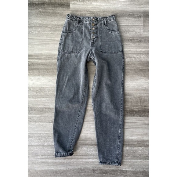 Forever 21 Faded Black Button Fly Jeans 25 High Rise Tapered E1 - Picture 1 of 6